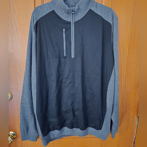 FootJoy Windproof Tech 1/4 Zip Sweater Pullover Golf XXL Black Gray Wool Blend